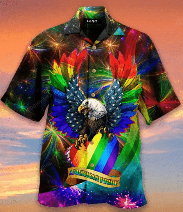 Ameriacan Gay Hawaiian Shirt/ Lgbt Eagle American Pride Glow Style Hawaiian Shirt