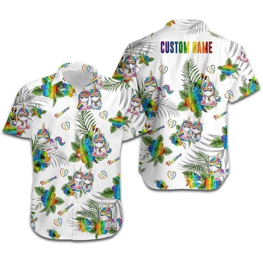 Personalized LGBT Unicorn Hawaiian Shirt/ Hibiscus Custom Name Hawaiian Shirt