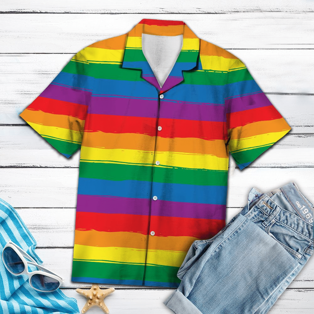 Gay Pride T Shirt/ LGBT Stripe Rainbow Nice Ornamental Hawaiian Shirt