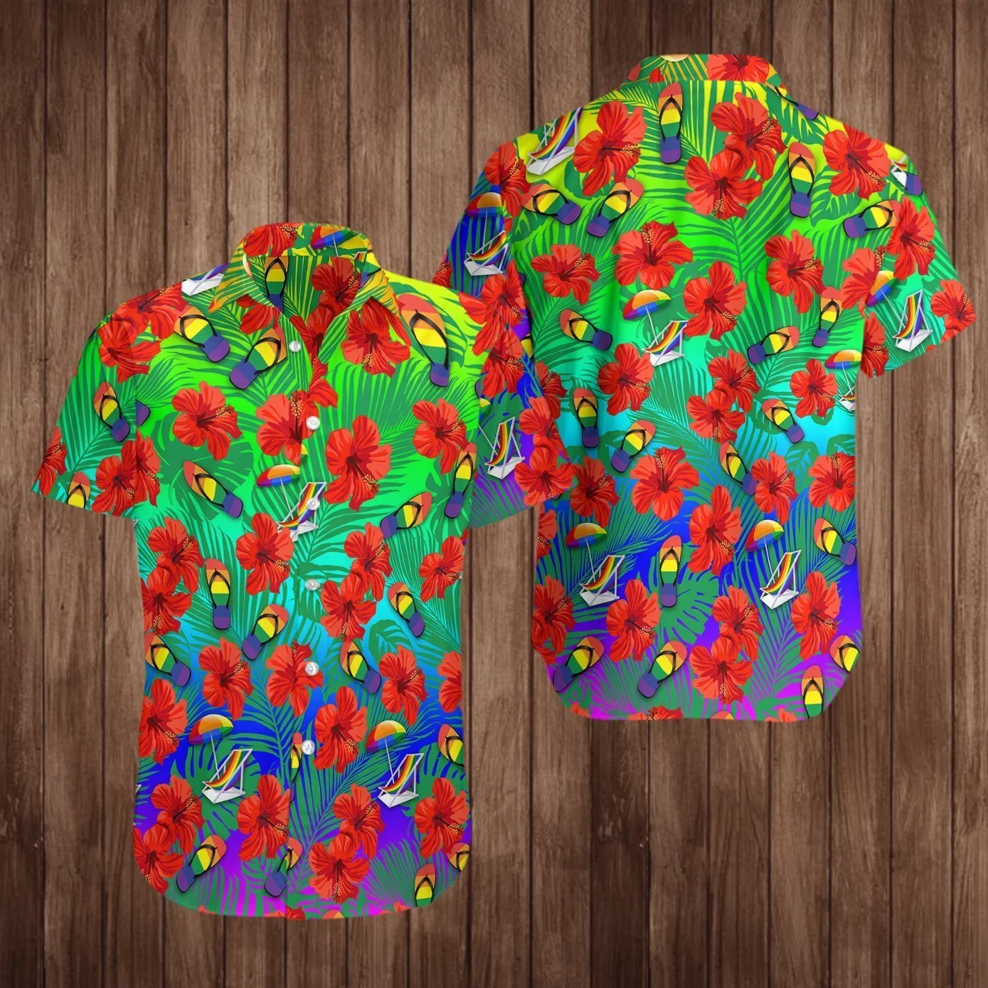 Gay Pride Shirt/ LGBT Tropical Hibiscus Nice Ornamental Hawaiian Shirt