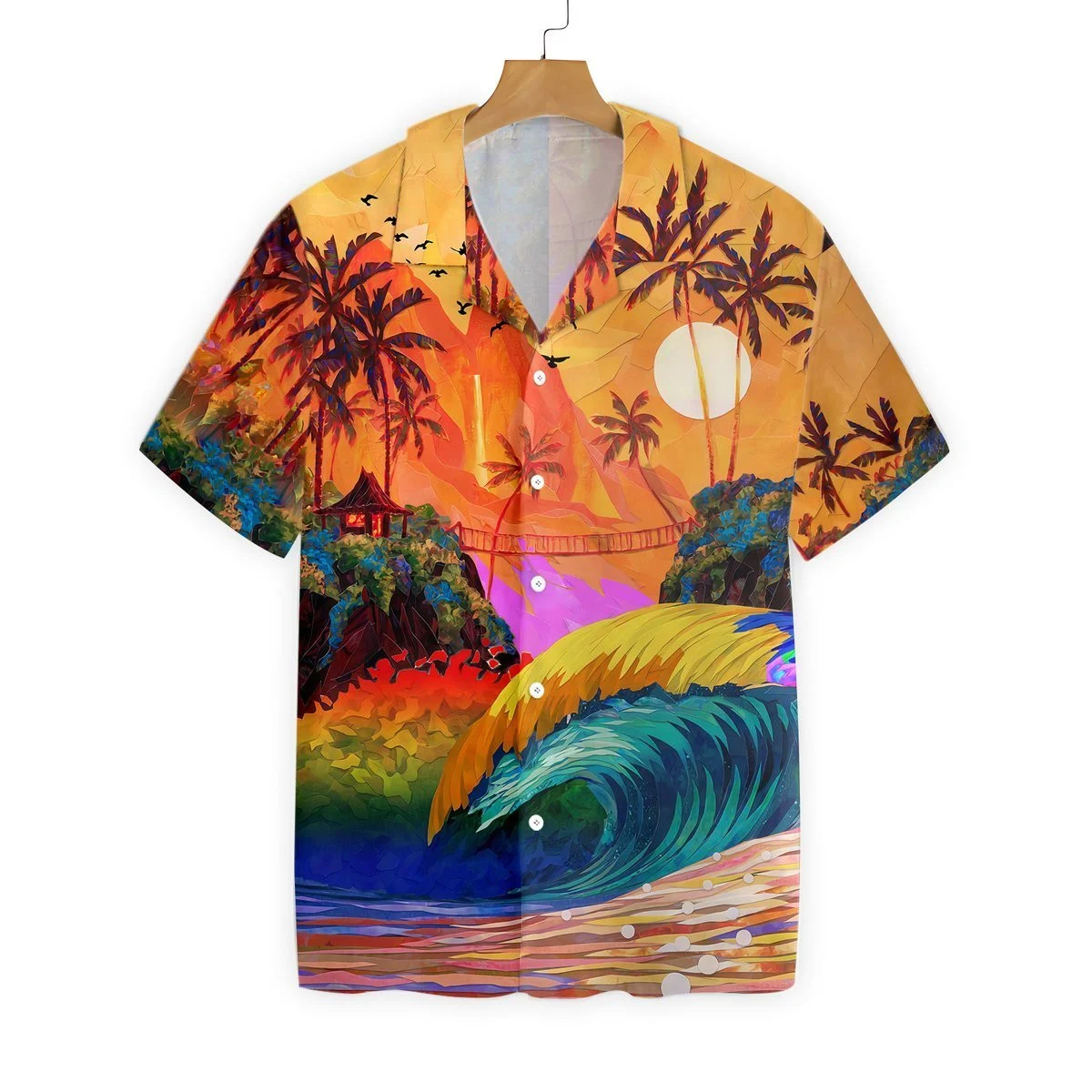 Hawaiian Pride/ LGBT Sunset And Wave Sea Background Hawaiian Shirt