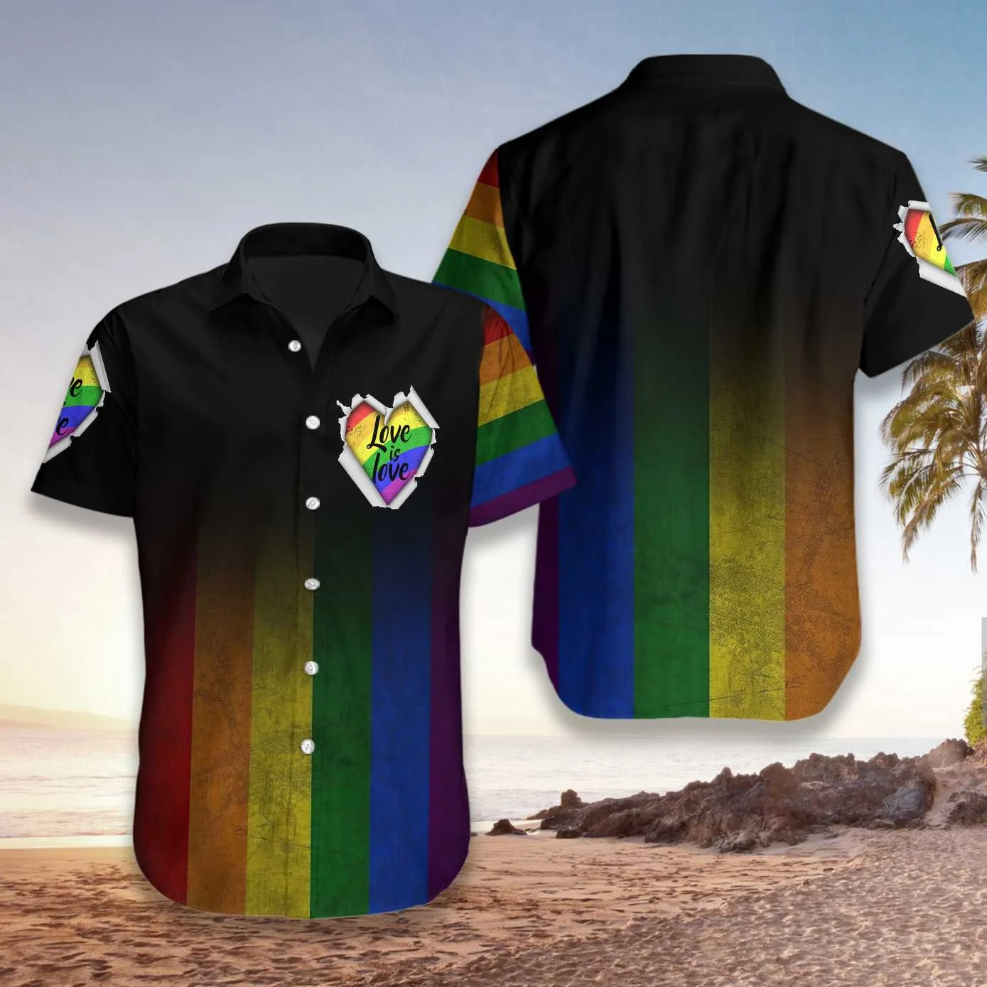 Amazing LGBT Hawaiian Shirt/ Love Is Love Rainbow 3D T Shirt/ Gift For Pride Month