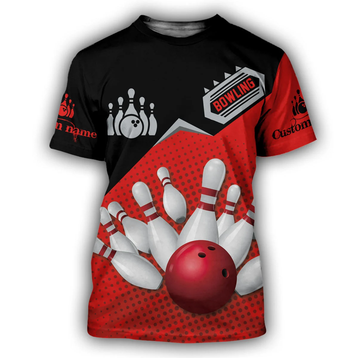 Custom 3D Red Bowling Shirt Men Women