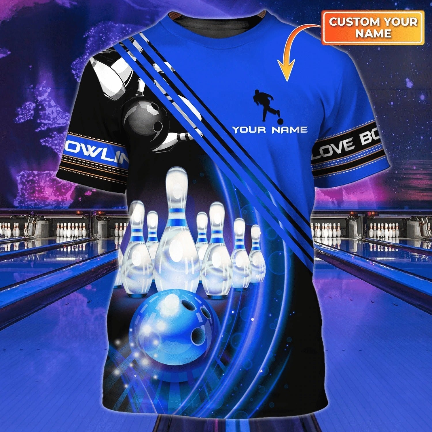 Blue Bowling Shirt For Men Women/ Personalized Name 3D All Over Print Shirt For Bowler/ Bowling Player Team Uniform/ Bowling Gifts