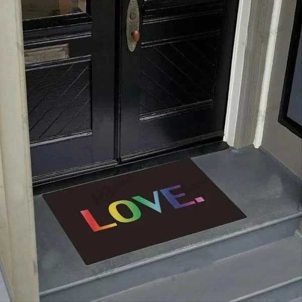 Love Pride Rainbow Color Lgbt Black Doormat/ Ally Pride Doormat/ Gift For Ally