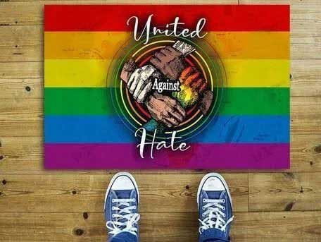 Lgbt Doormat United Against Hate Lgbt Rainbow Doormat Pride Door Mat Pride Mat