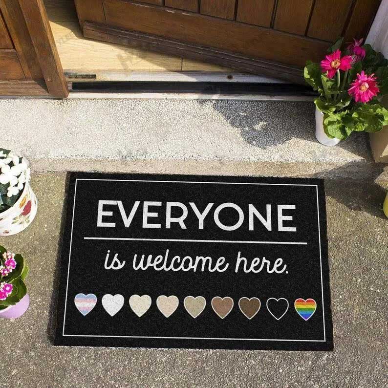 Human Right Everyone Is Welcome Here Doormat/ Lgbtq Doormat/ Pride Doormat/ Pride Gift For Ally Support Lgbt
