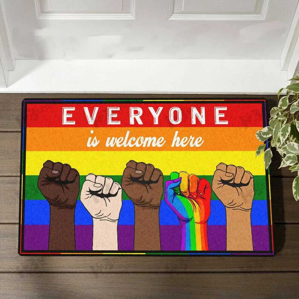 Lgbt Doormat Rainbow Everyone Is Welcome Here Doormat Pride Door Mat/ Lgbt Mat For Lesbian Ally Gift