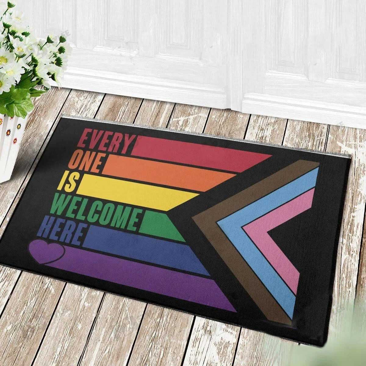 Ally Support Lgbt Doormat/ Everyone Is Welcome Here Rainbow Lgbt Pride Doormat/ Gift For Gay Lesbian