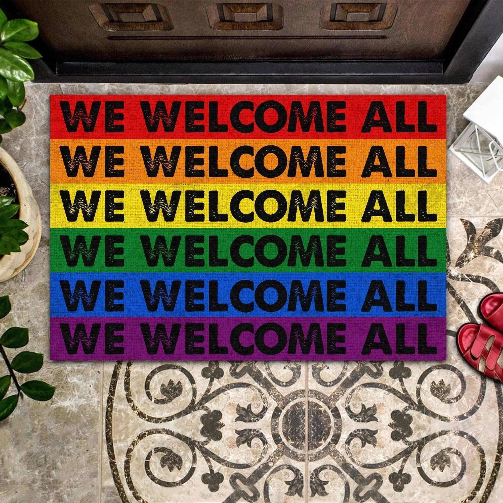 Pride Doormat We Wellcome All/ Gift For Ally/ Ally Gifts/ Lgbt Door Mat