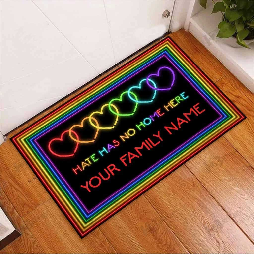 Custom Lgbt Doormat With Name Pride Door Mat Hate Has No Home Here/ Gift For Couple Lesbian/ Gay Gift For Couple