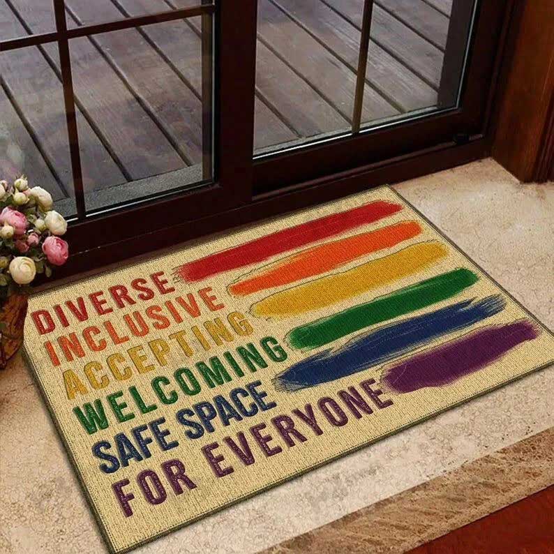 Lgbt Doormat Rainbow Diverse Inclusive Accepting Welcoming For Everyone Doormat Pride Doormat