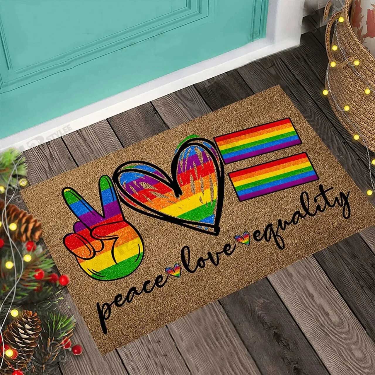 Lgbt Door Mat Peace Love Gay Pride Piece Lgbt Month Home Decor Doormat