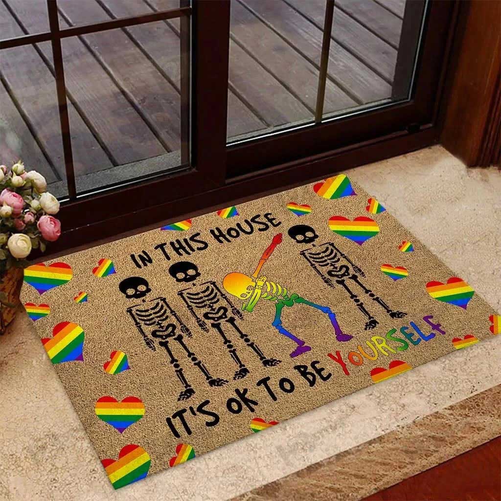 Pride Door Mat Lgbt Doormat In This House It''s Ok To Be Yourself Lgbt Support Coir Pattern Doormat