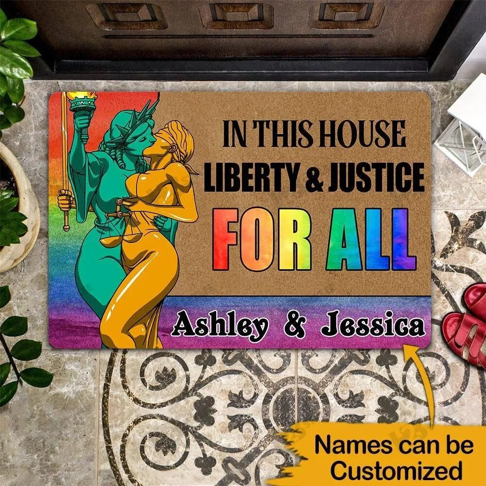 Personalized Lgbt Doormat Lesbian Pride Doormat Liberty And Justice For All Doormat