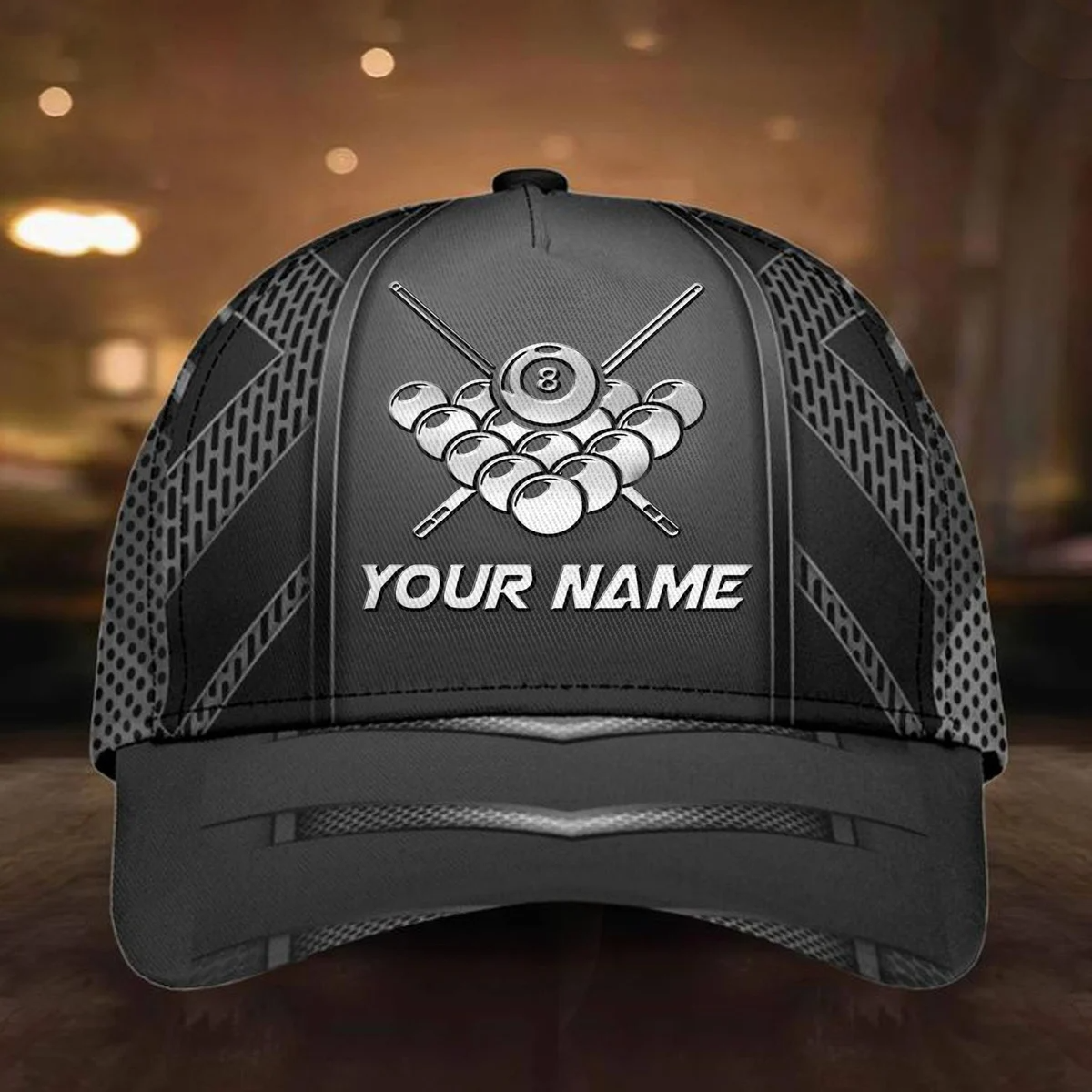 Custom Name 8 Ball and Cue Billiards Ball Classic Cap/ Baseball Cap for Billiard Team/ Billiard Hat