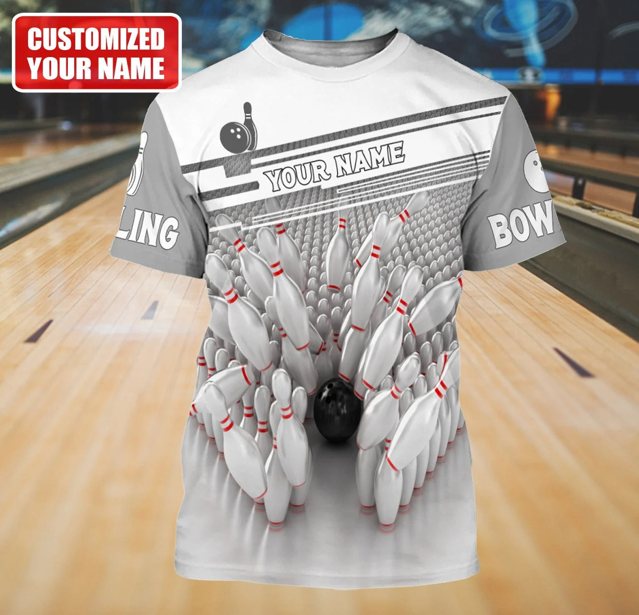 Personalized Name 3D All Over Printed Grey Bowling Shirt Men Women Coolspod