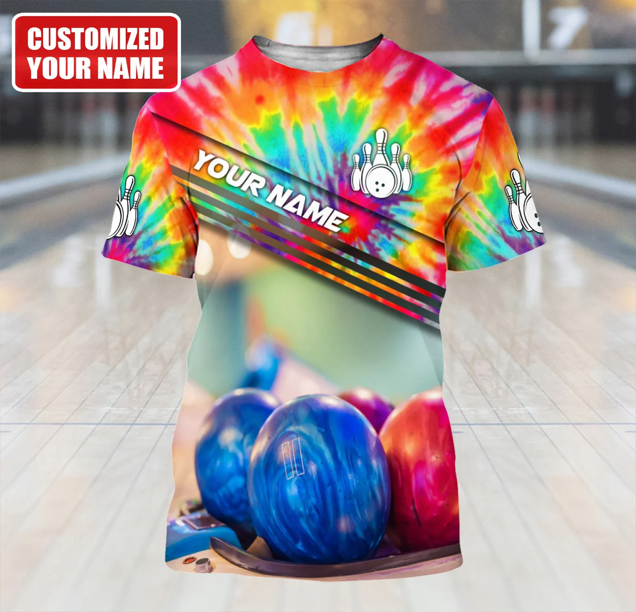 Customized 3D Tie Dye Bowling Shirt Men Women