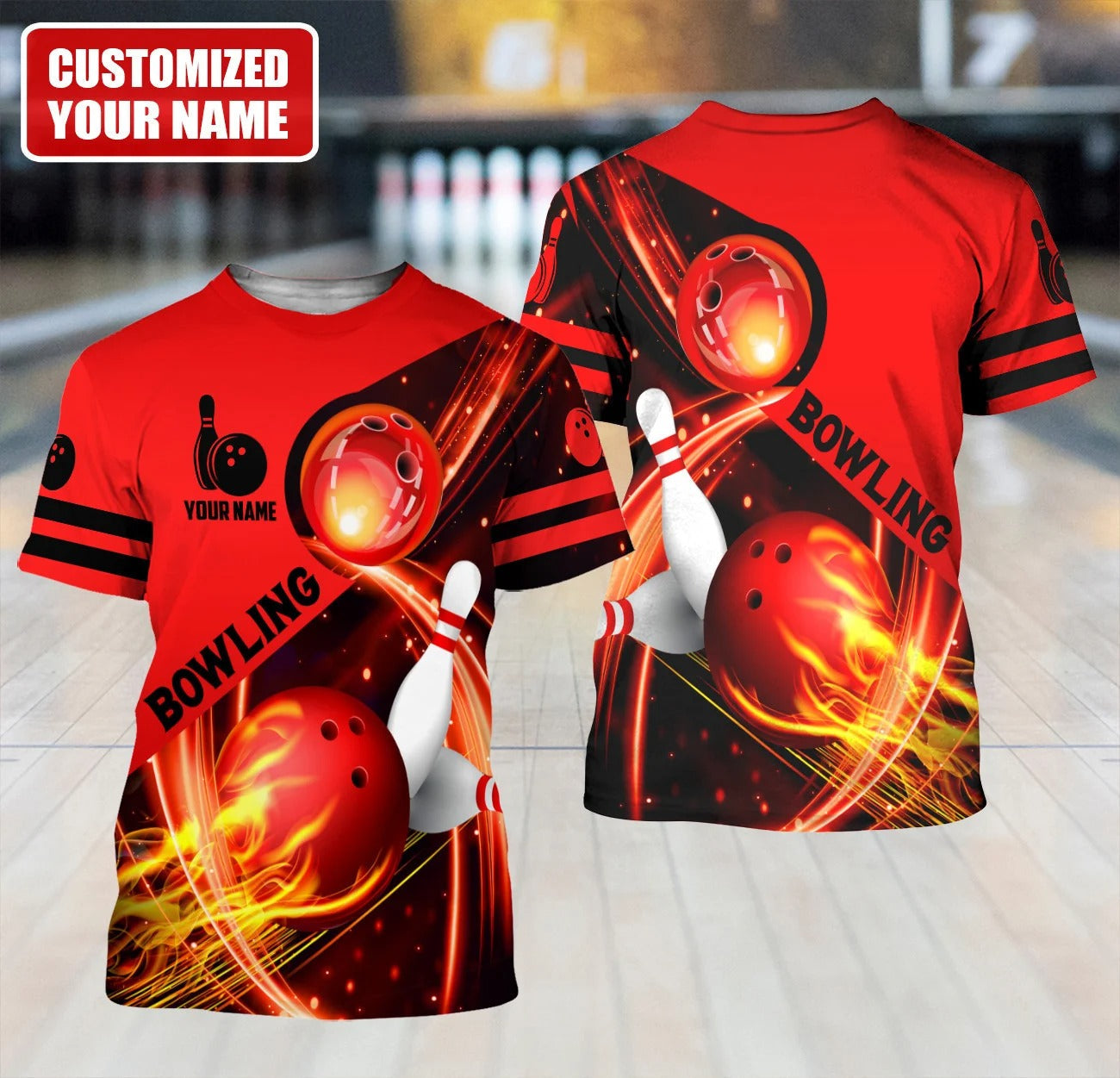 Custom Red Bowling 3D All Over Print Unisex Shirt Men Women