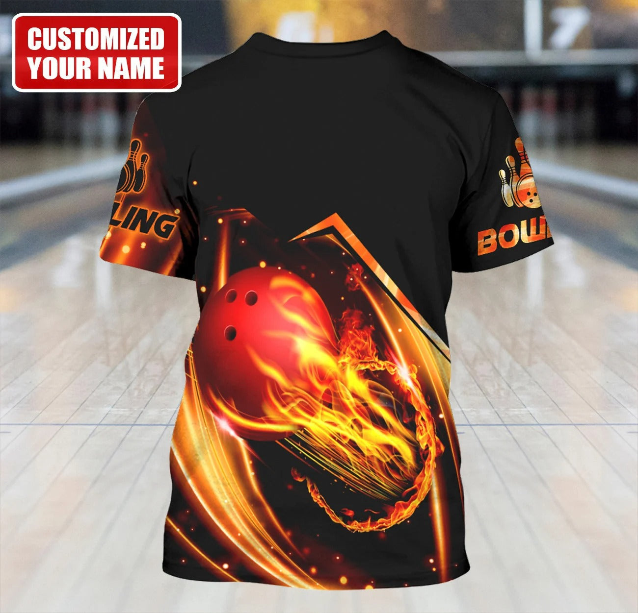 Personalized With Name Fire Bowling 3D T Shirt Cool Shirt For Bowling Team Players
