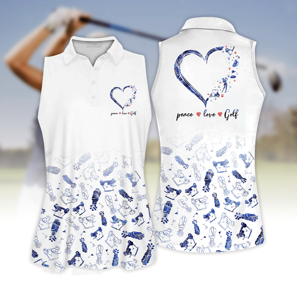 Peace Love Golf Heart Shirt/ Golf Seamless Marble Pattern Sleeveless Polo Shirt