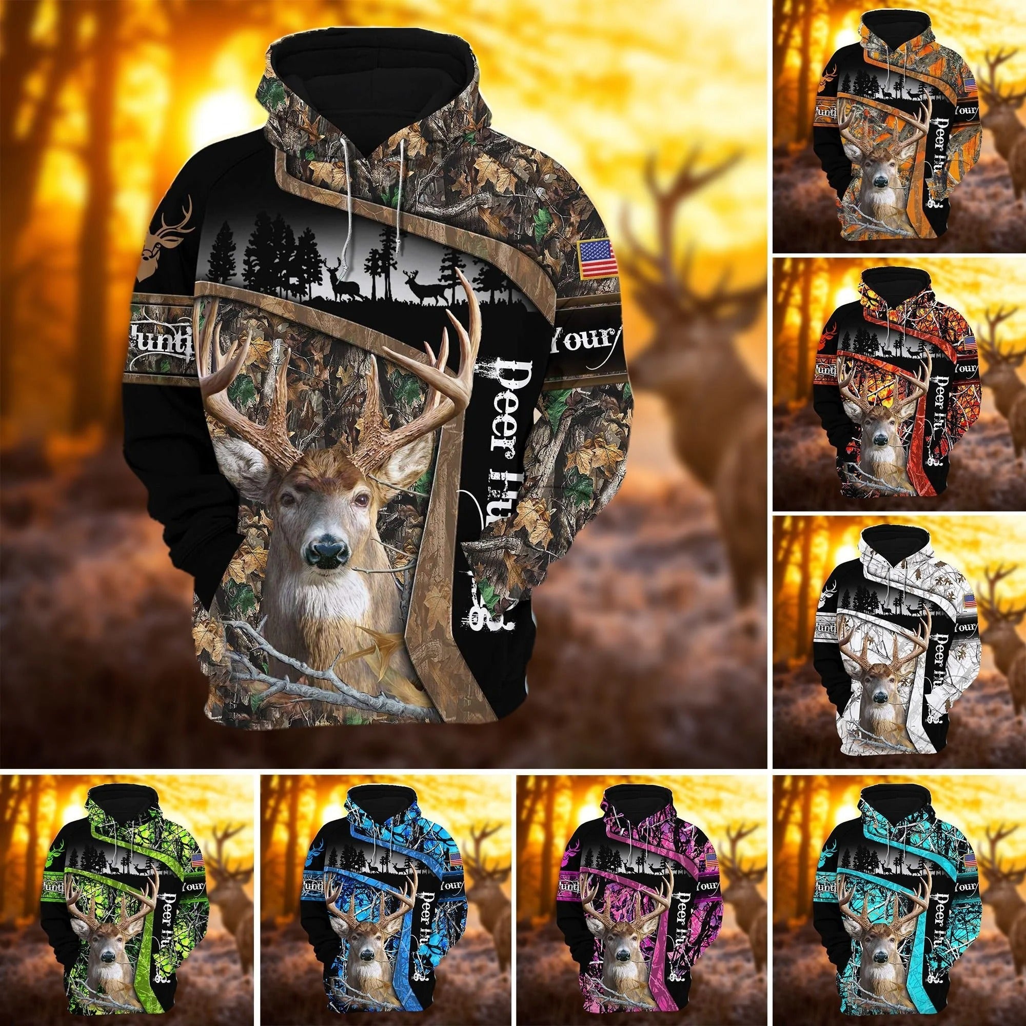 Personalized Deer Hunting Hoodie 3D All Over Print Multicolor Hunting Hoodie Hunter Gift