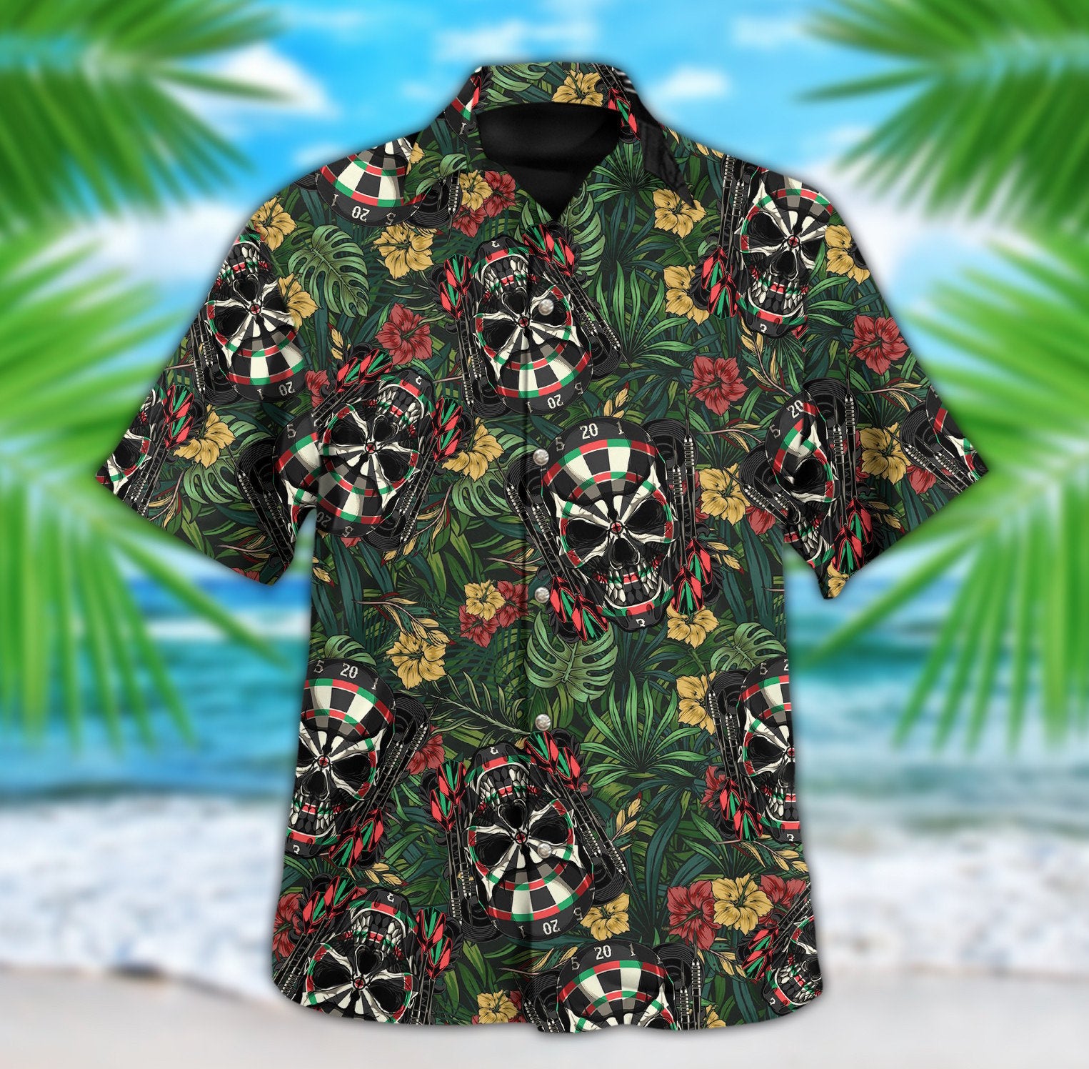 3D All Over Print Floral Skull Dart Hawaiian Shirt/ Gift for Dart Player/ Skull Shirt