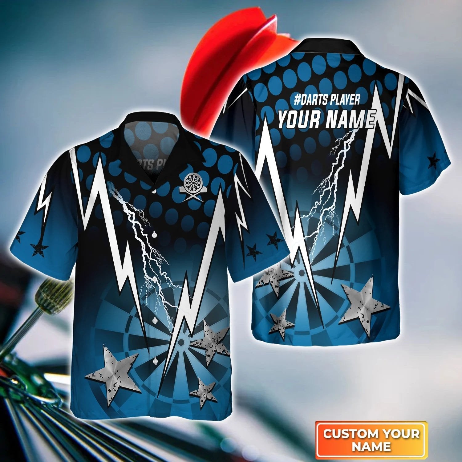 Blue Darts Thunder And Lightning Personalized Name 3D Hawaiian Shirt For Darts Player