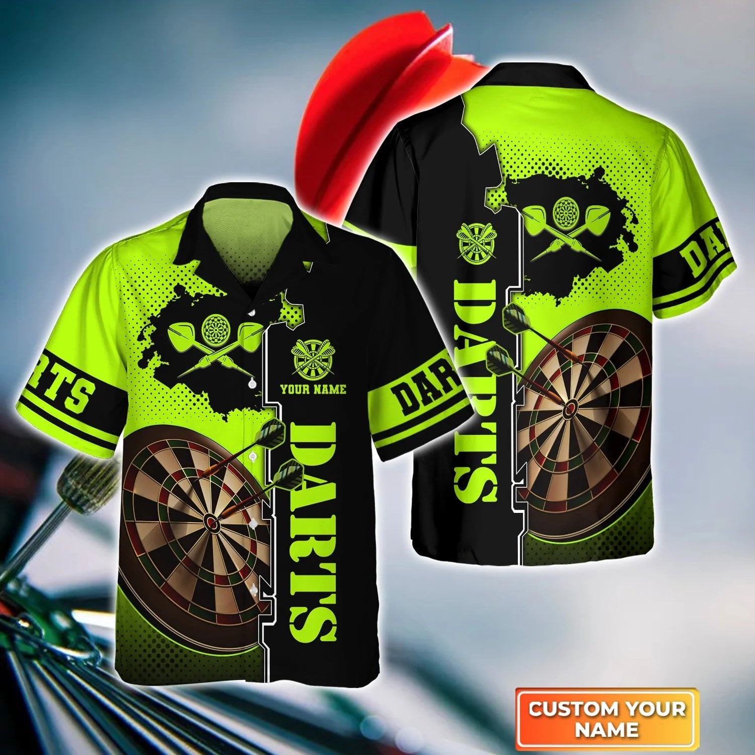 Green Dartboard Personalized Name 3D Hawaiian Shirt For Darts Team/ Dart Shirt/ Dart Gift/ Dart Lover Gift