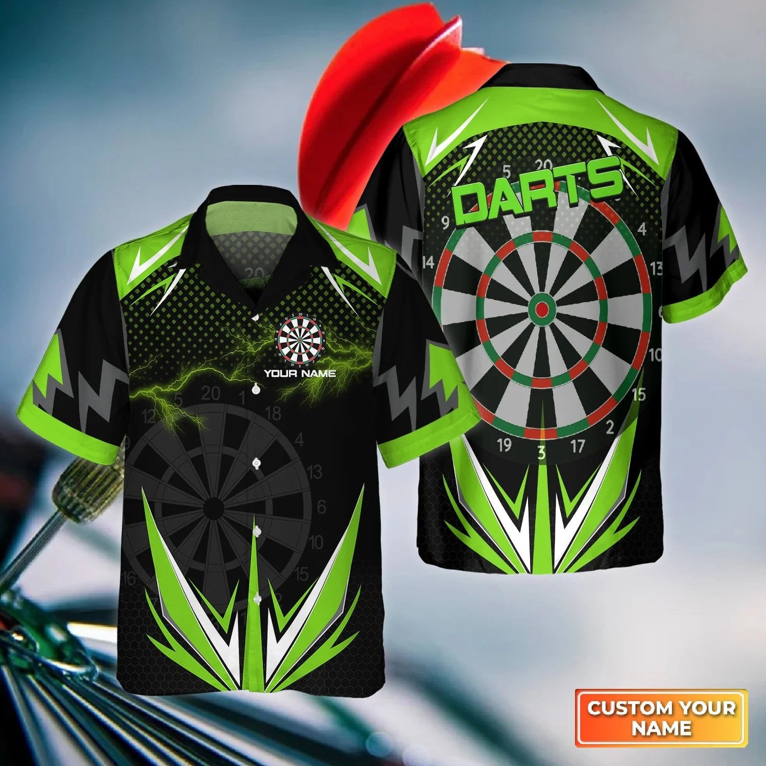 Green Dartboard Personalized Name 3D Hawaiian Shirt For Darts Team/ Dart Shirt/ Dart Gift/ Dart Lover Gift