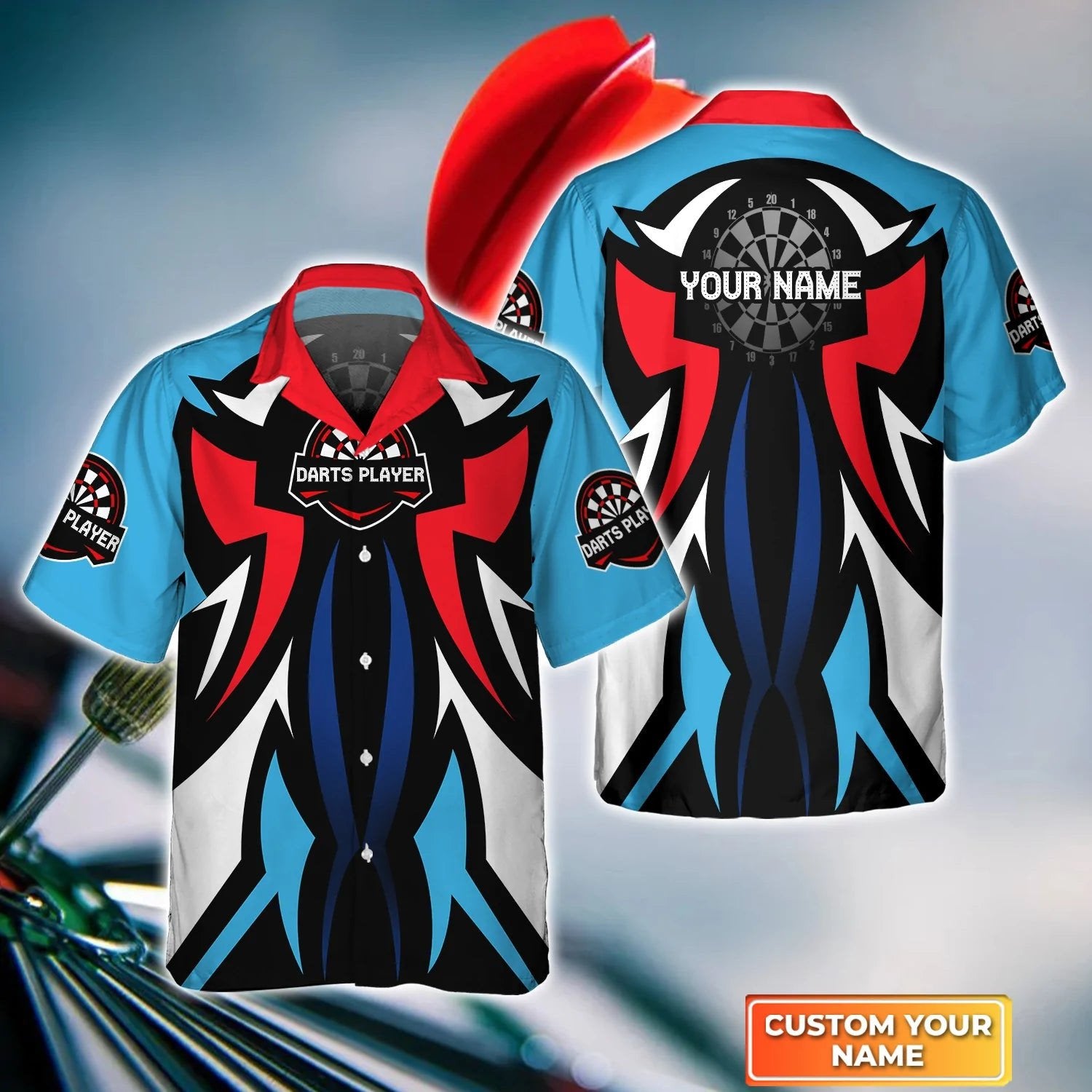Dartboard And Arrow Blue Personalized Name 3D Hawaiian Shirt For Darts Player