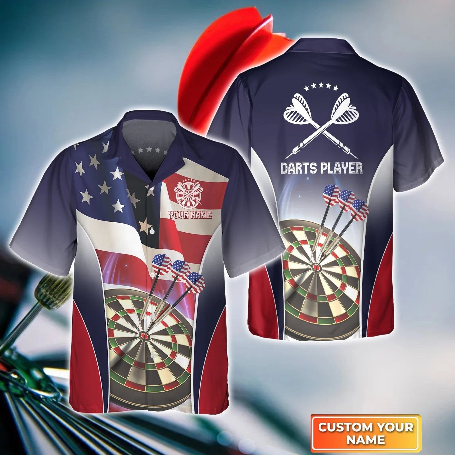 Darts Eagle American Personalized Name 3D Hawaiian Shirt/ Gift For Darts player/ Uniform Dart Team Shirt