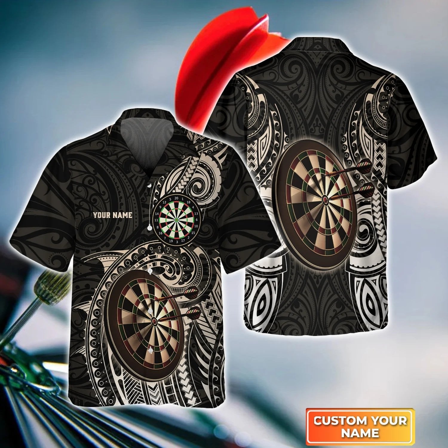 Brown Tattoo Darts Hawaiian Shirt/ Darts Hawaiian shirt for men/ gift For Dart Team Player