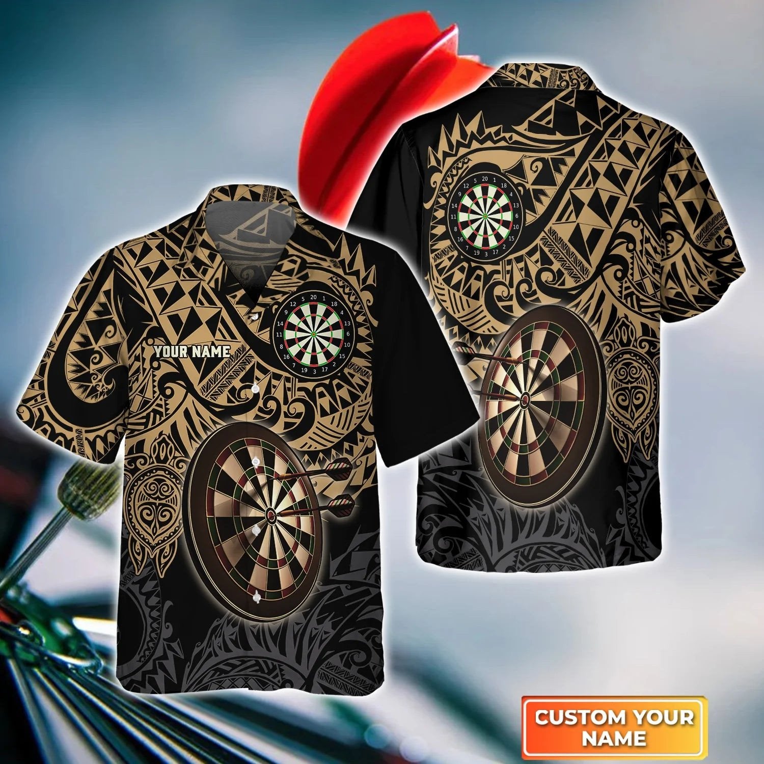 Brown Tattoo Darts Hawaiian Shirt/ Darts Hawaiian shirt for men/ gift For Dart Team Player