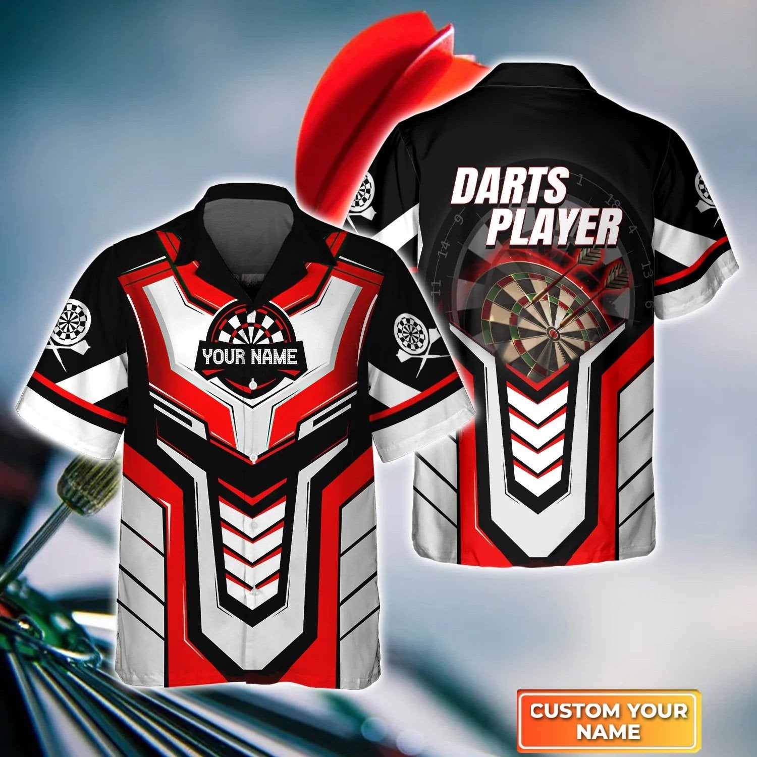 Dartboard Flame Personalized Name 3D Hawaiian Shirt For Darts Team Player/ Fire and Thunder Dart Hawaiian
