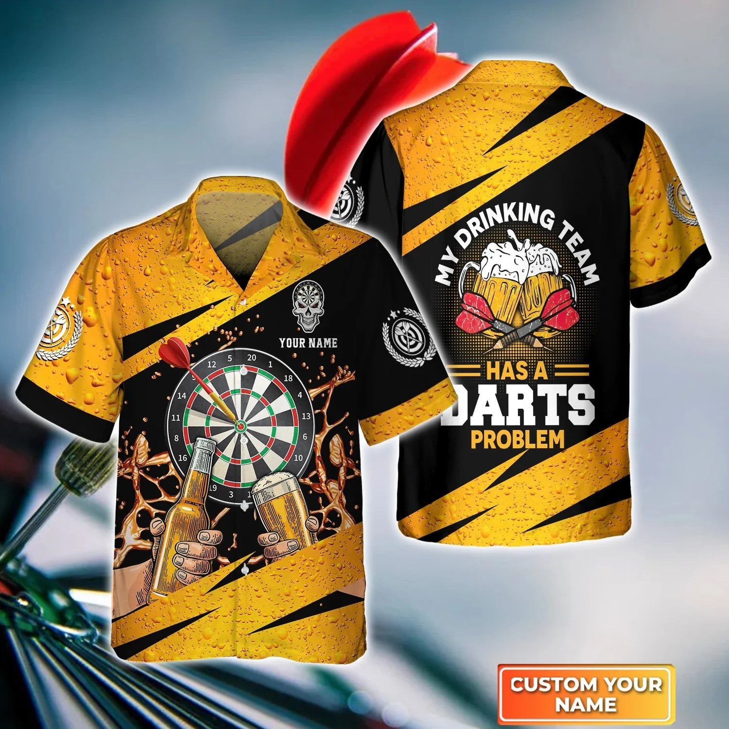 Personalized Name 3D Hawaiian Shirt For Darts Player/ My Drinking Team Has A Darts Problem