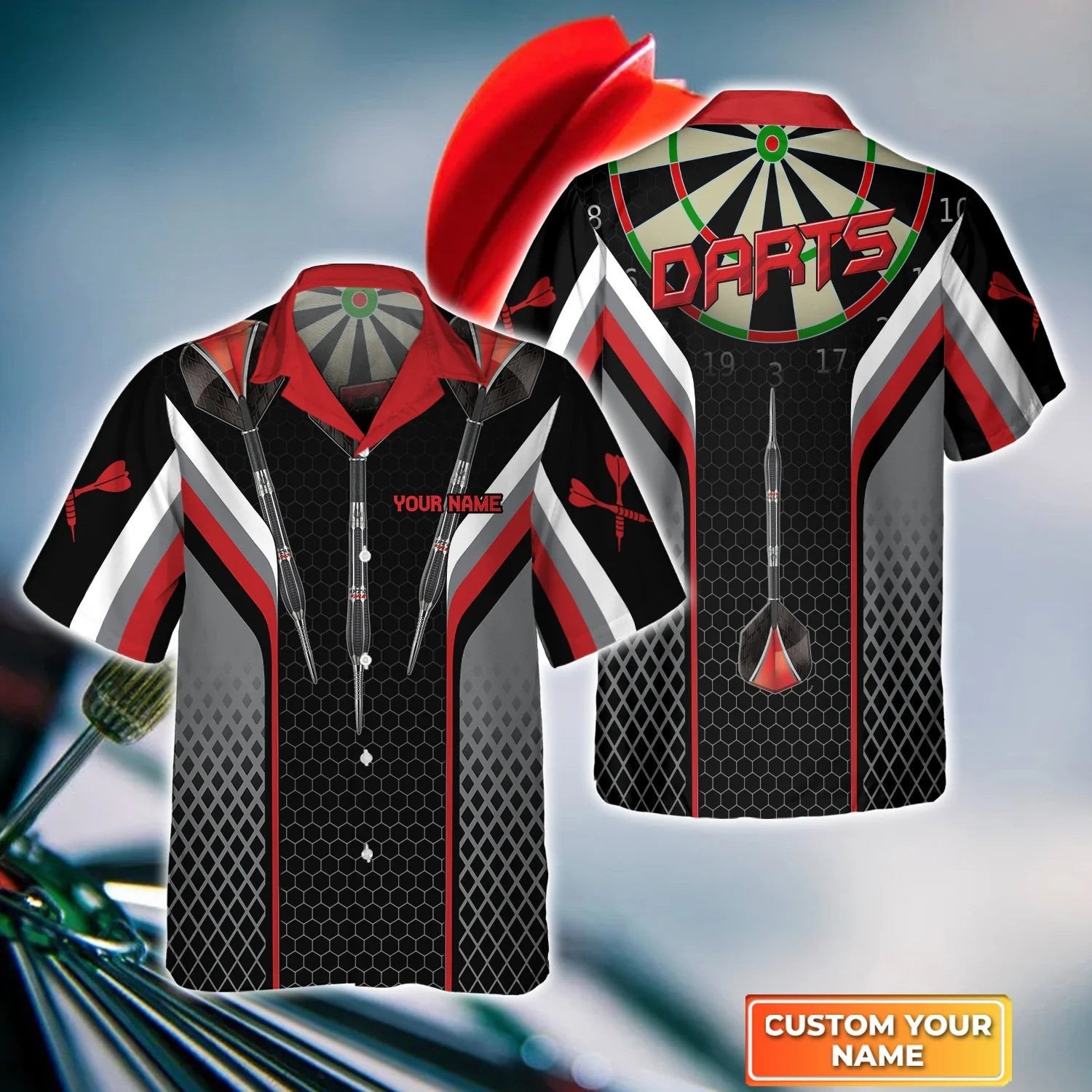 Dartboard Flame Personalized Name 3D Hawaiian Shirt For Darts Team Player/ Fire and Thunder Dart Hawaiian