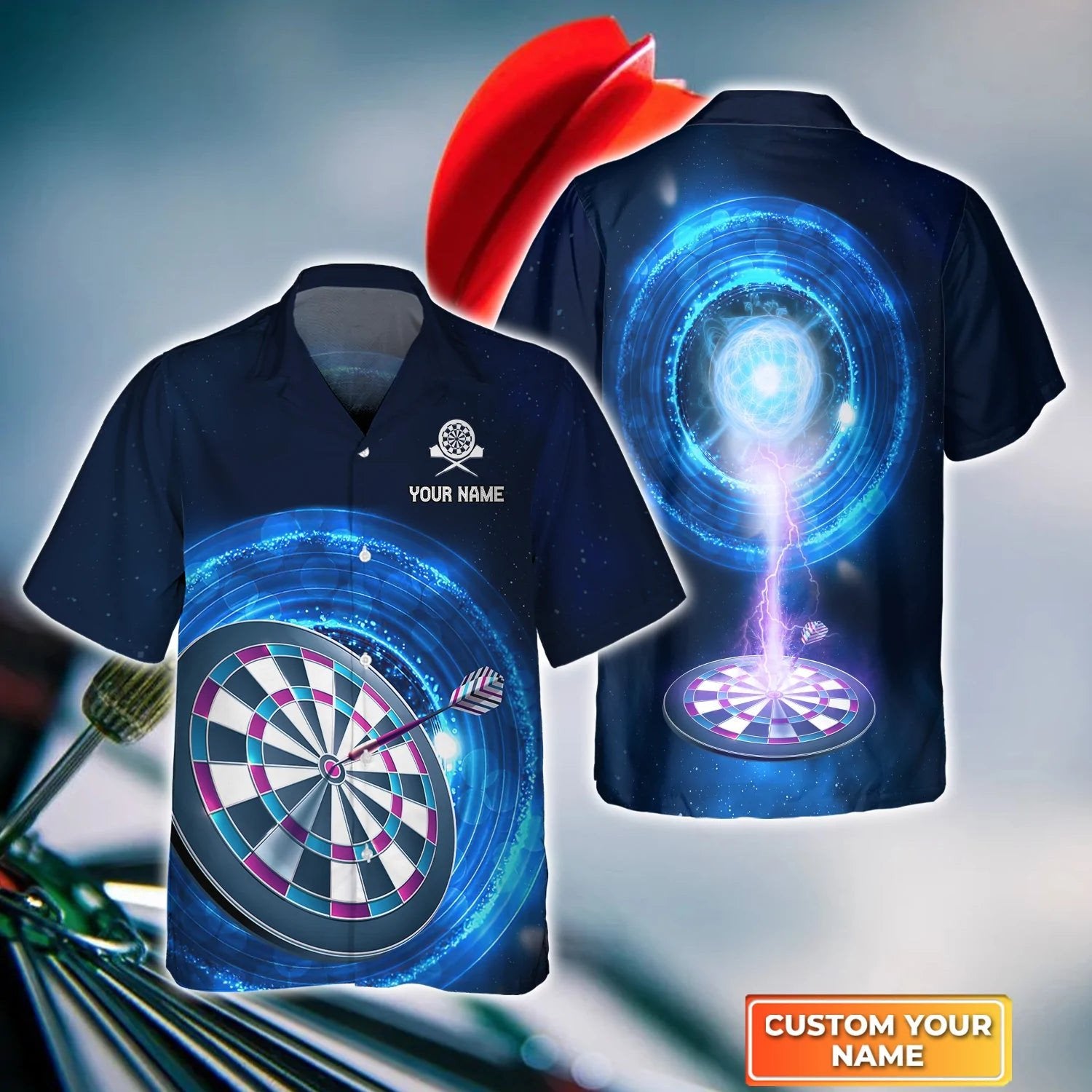 Darts Blue Personalized Name 3D Hawaiian Shirt For Darts Player/ Dart Hawaiian Shirt Style
