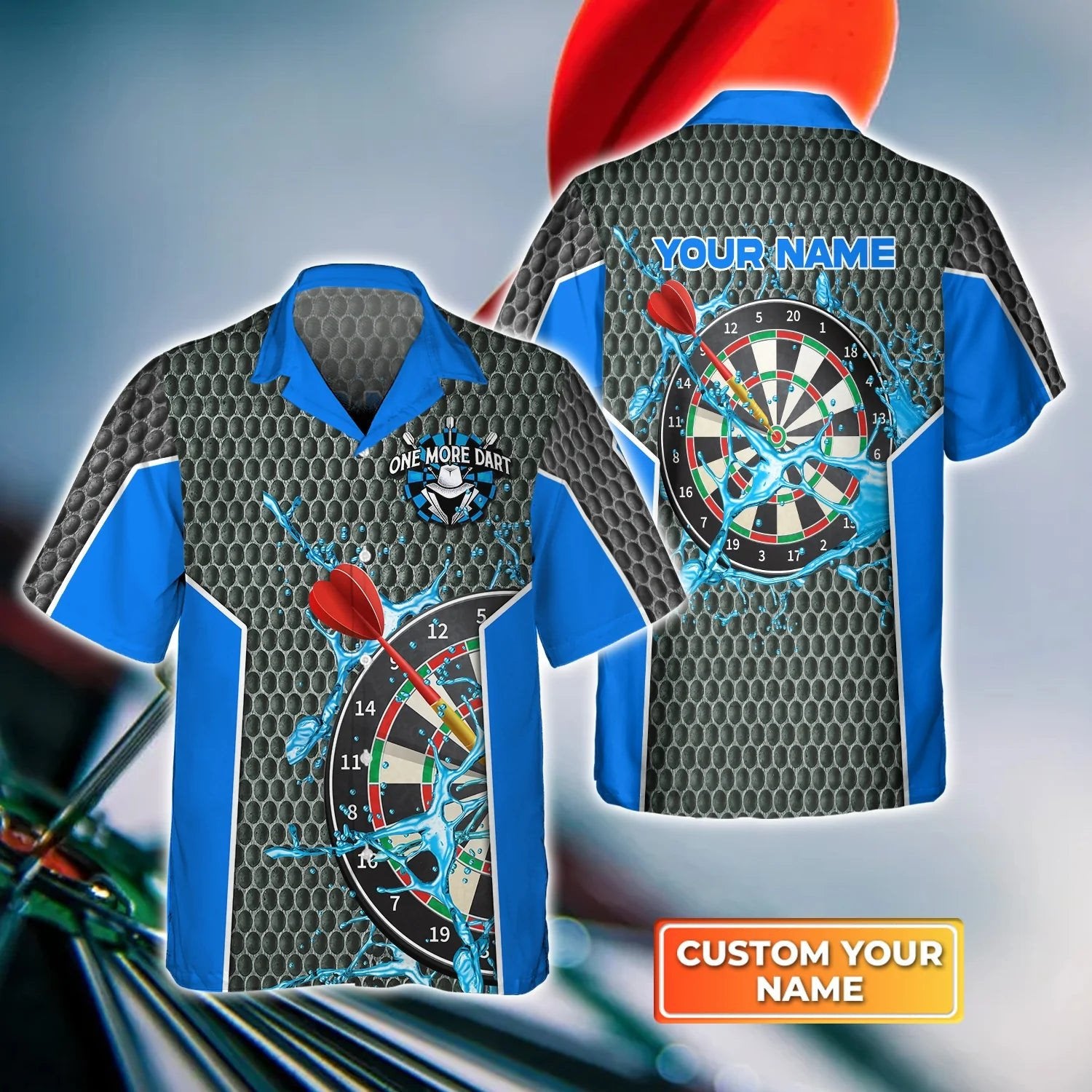 Darts Blue Personalized Name 3D Hawaiian Shirt For Darts Player/ Dart Hawaiian Shirt Style