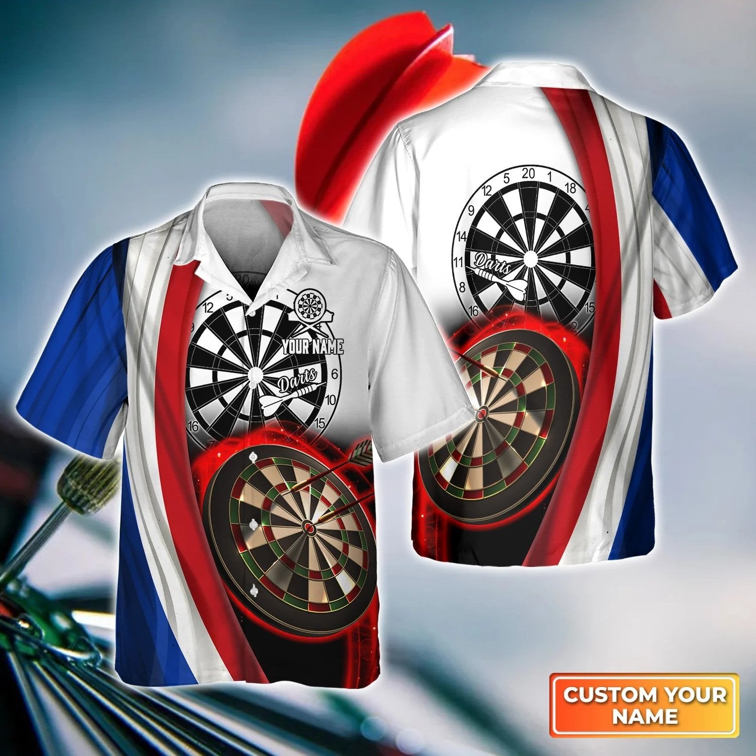 American Flag Dartboart Personalized Name 3D Hawaiian Shirt For Darts Player/ Dart Flag Shirt