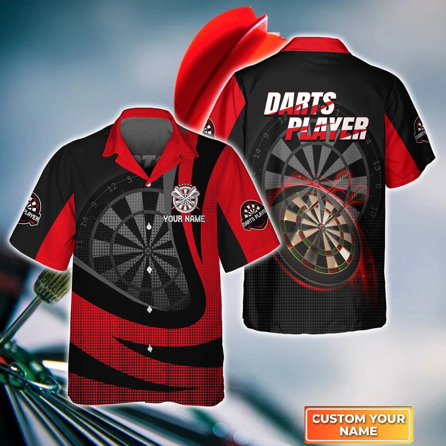 Red Dartboard Personalized Name 3D Hawaiian Shirt For Darts Player/ Idea Gift for Dart Lover