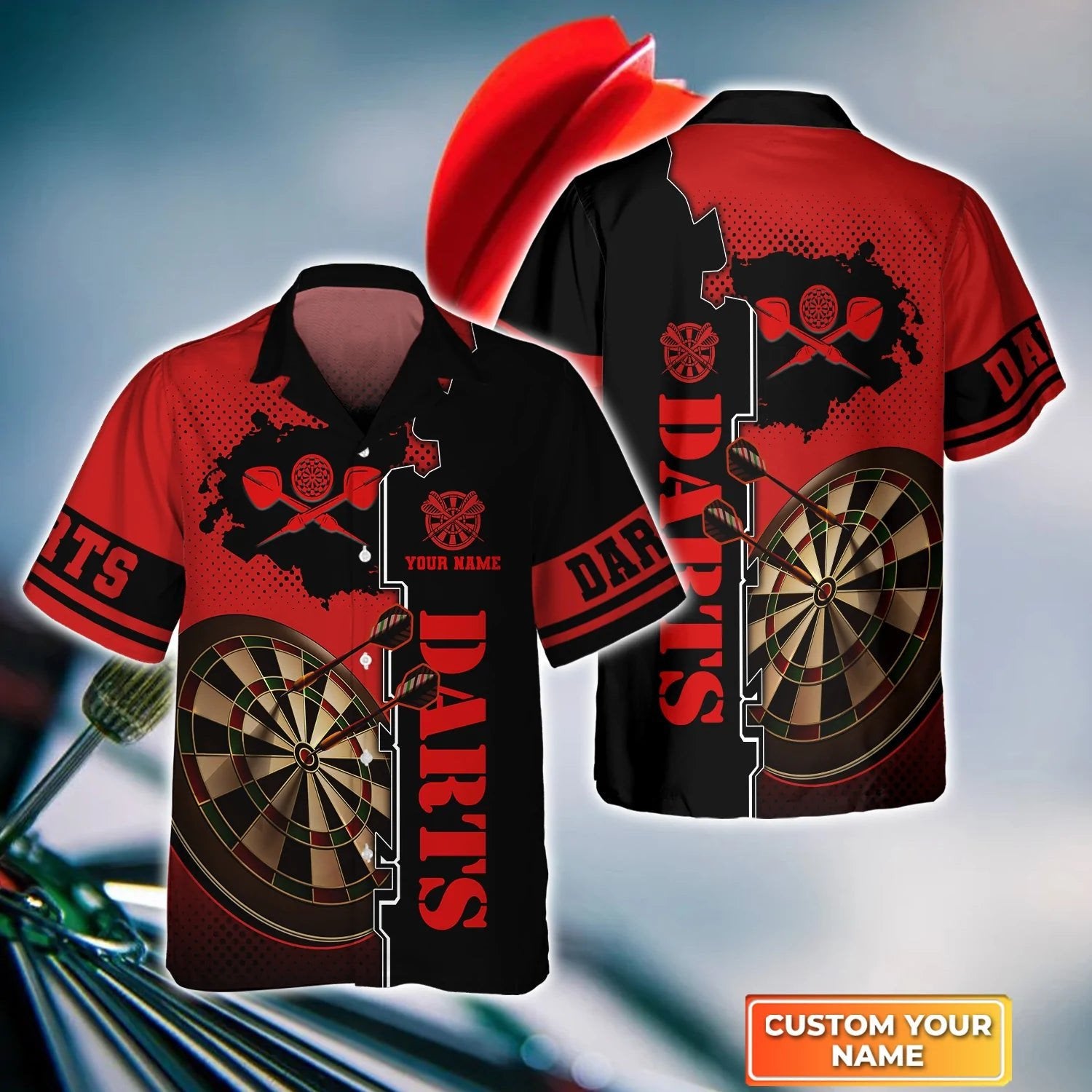 Red Dartboard Personalized Name 3D Hawaiian Shirt For Darts Player/ Idea Gift for Dart Lover