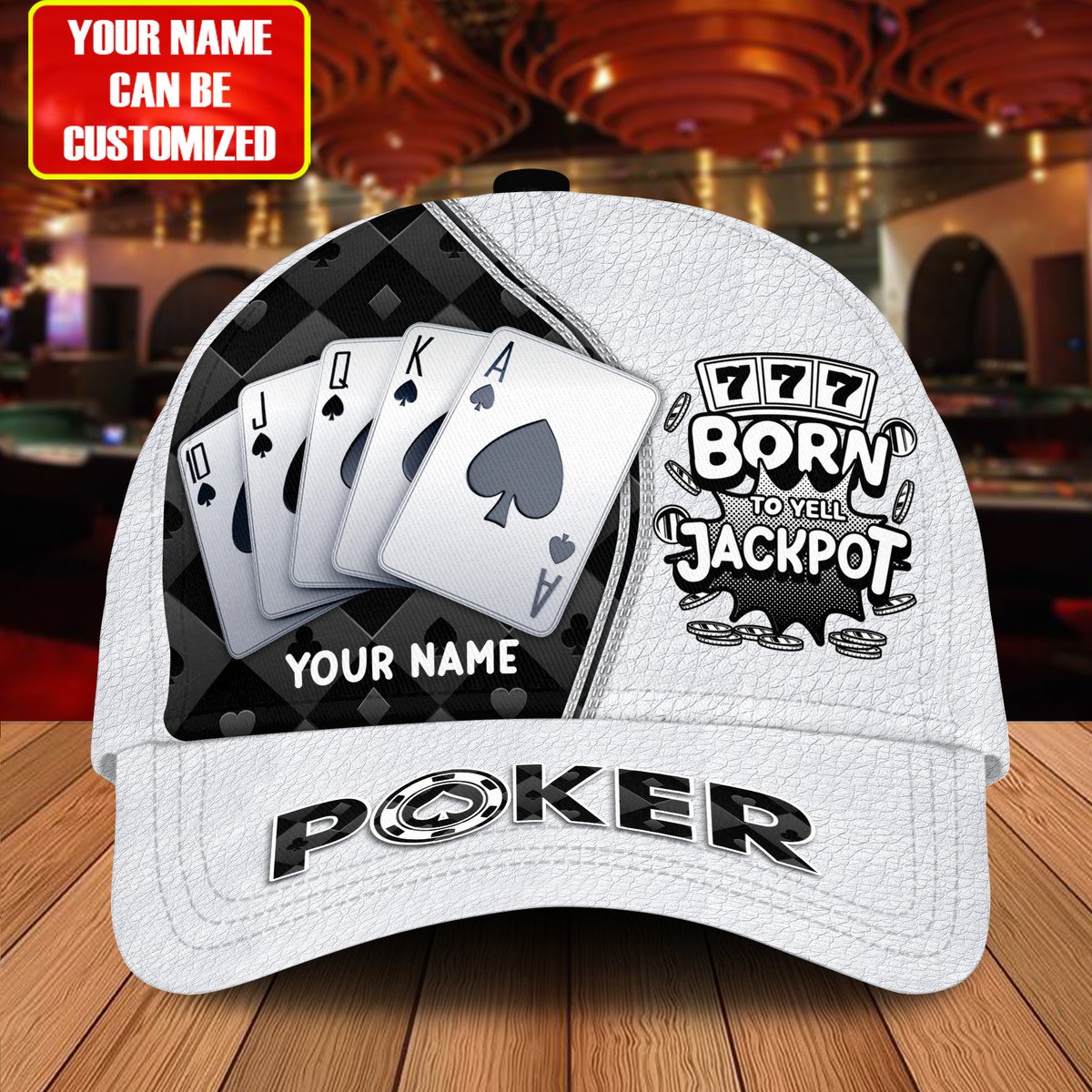 Personalized Name Poker Jackpot Classic Cap/ Born To Yell Jackpot Funny Cap/ Poker Hat