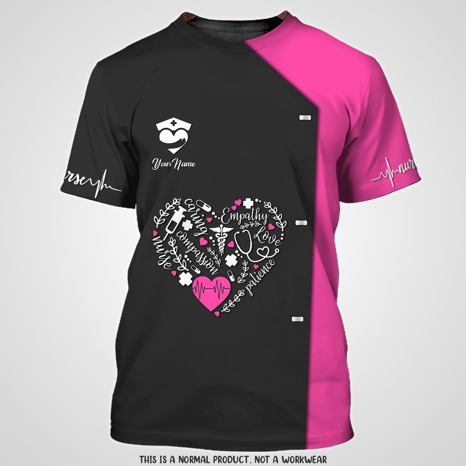 Nurse Heart 3D All Over Print Shirt Custom Medical Tee Shirt Black Pink/ Nurse Uniform Shirt