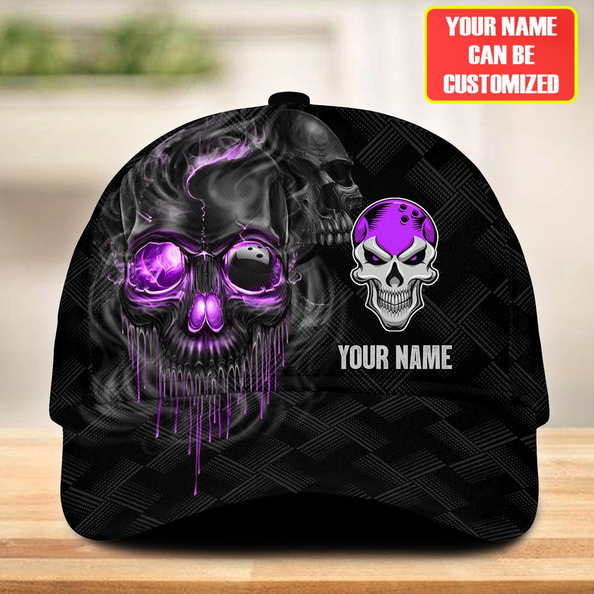 Personalized Name Multi Color Skull Bowling Classic Cap/ Skull Smoke Bowling Cap for Bowler/ Gift for Bowling Lover