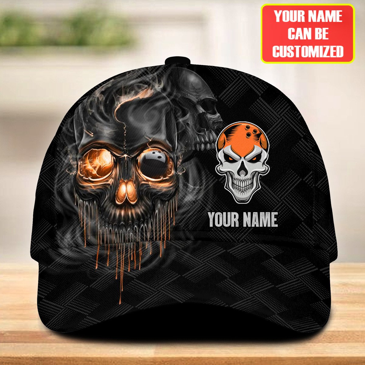Personalized Name Multi Color Skull Bowling Classic Cap/ Skull Smoke Bowling Cap for Bowler/ Gift for Bowling Lover