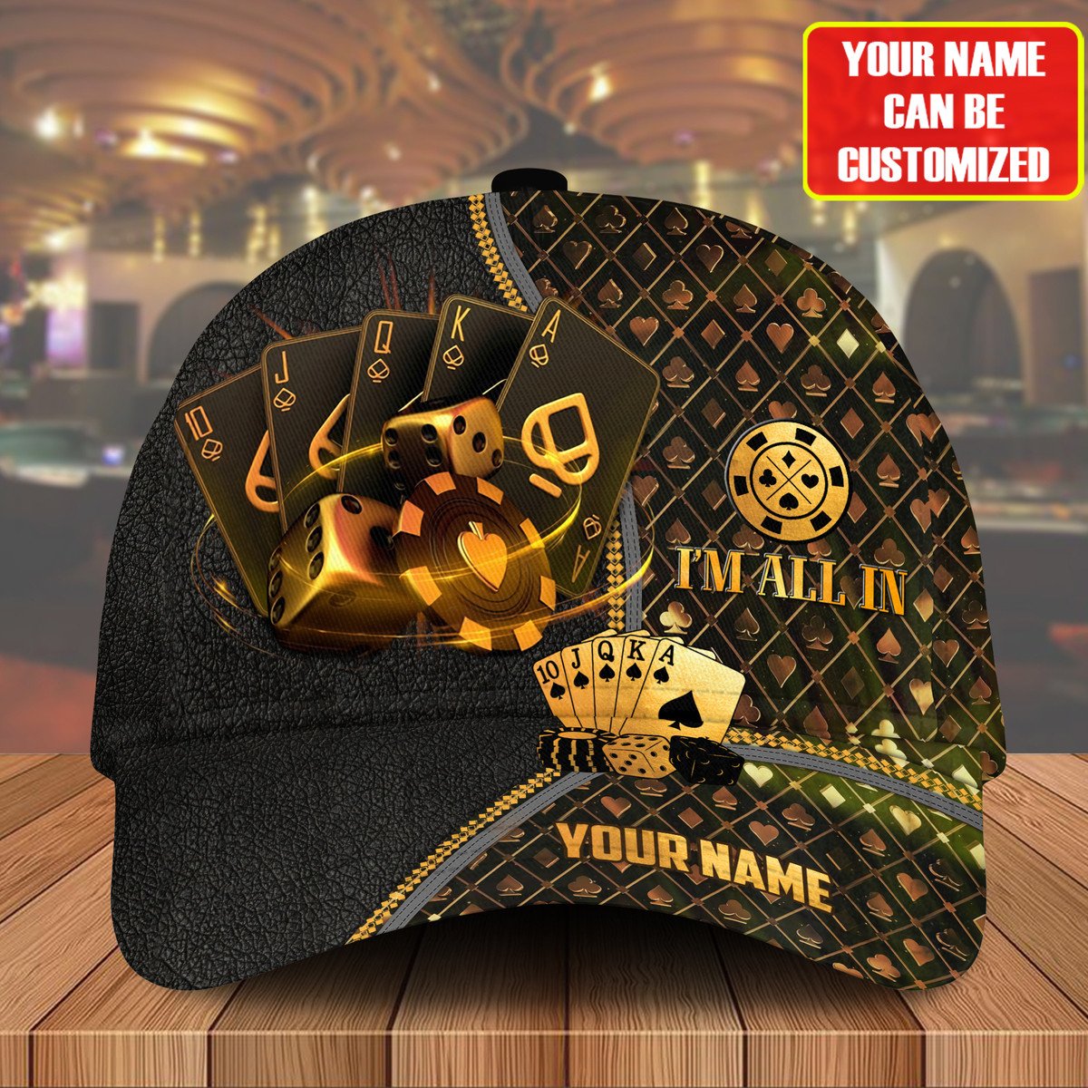 Personalized Name Leather Poker Classic Cap/ Funny Cap I''m All In Poker/ Cap Hat for Men Love Poker