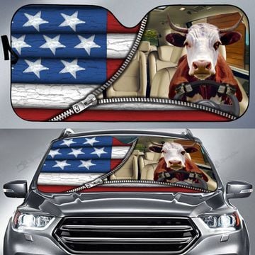 Hereford Cattle United States Zipper Pattern Car Sun Shade/ Farm Auto Sunshade Windshield