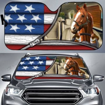 Horse US Zipper Pattern Car Sun Shade/ Best Car Sunshade For Farm Lovers