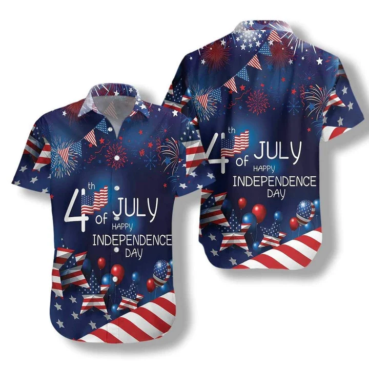 4th Of July Watercolor Hawaiian Shirt/ American Flag Fireworks Hawaiian Shirt
